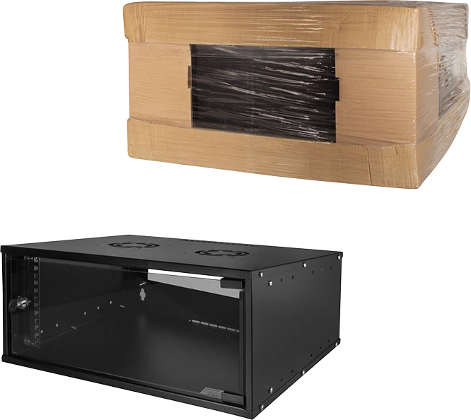 LogiLink 19" Wandschrank ECO 4HE, montiert, Sicherheitsglastür, schwarz, 400mm tief