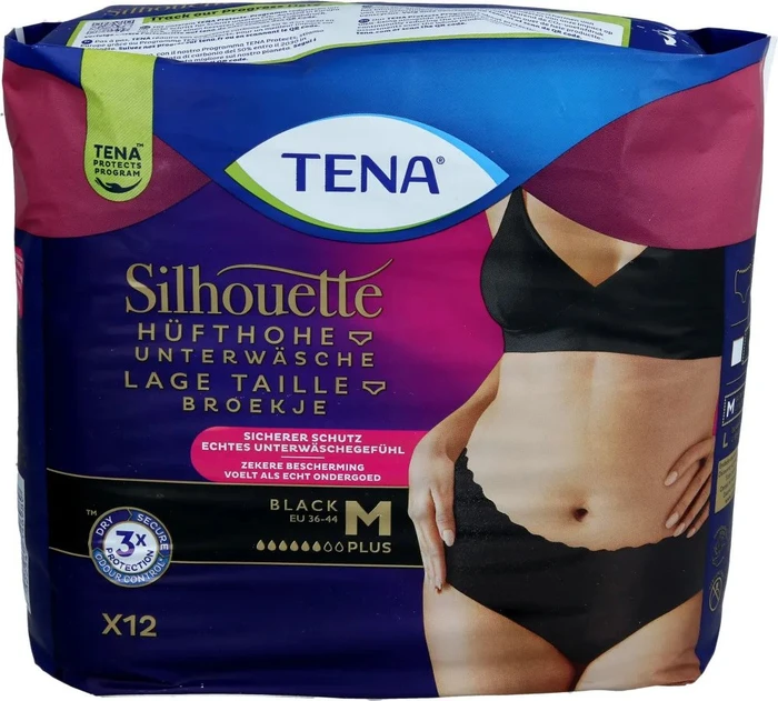 Tena Silhouette Black Pants Plus Schutzhose Größe M, 12 Stück