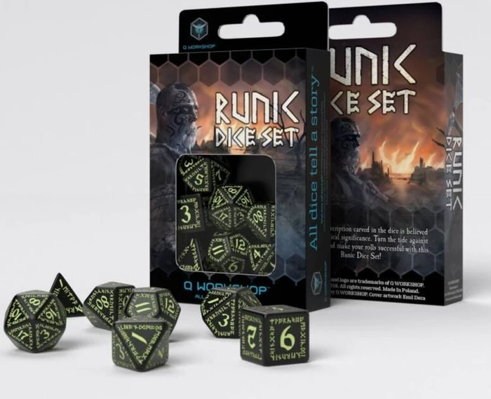 Q-Workshop Würfelset Runic - black & glow-in-the-dark