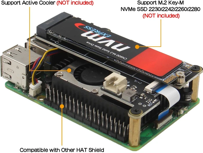Geekworm X1001 PCIe auf M.2 Key-M NVMe Adapter-Board, M.2 M-Key 2230/2242/2260/2280 NVMe Slot für Raspberry Pi 5