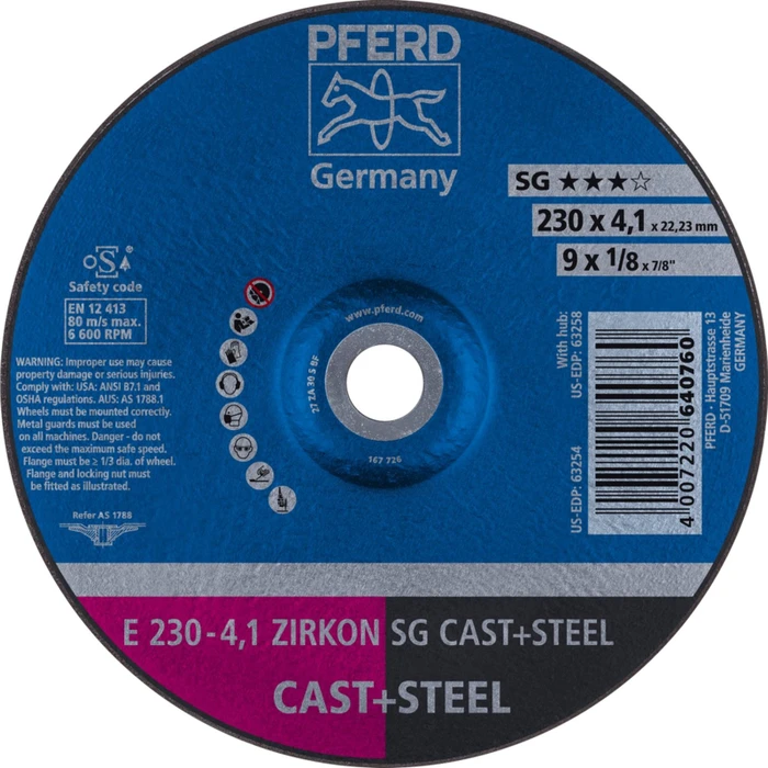 Pferd E 230-4.1 ZIRKON SG CAST+STEEL Schleifscheibe, 230x4.1x22.23mm, 10 Stück