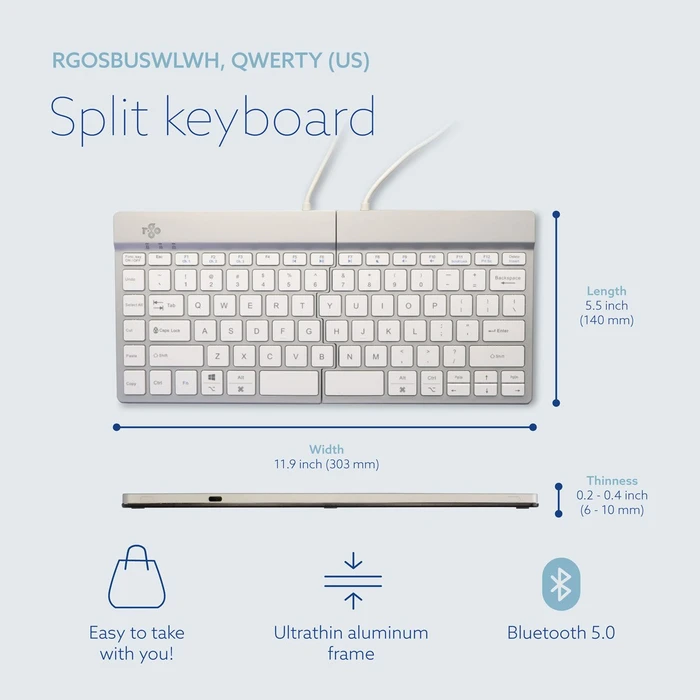 R-Go Split Break, weiß/silber, USB/Bluetooth, US