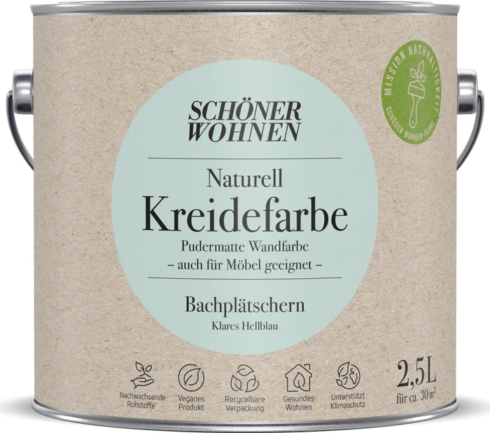 Schöner Wohnen Naturell Kreidefarbe innen bachplätschern klares hellblau, 2.5l