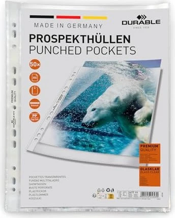 Durable Premium Klarsichtfolien glasklar, A4, 50 Stück