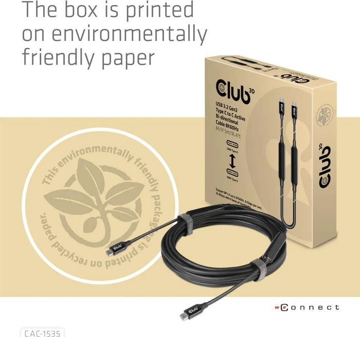 Club 3D USB-C 3.1 Kabel, aktiv, 10Gb/s, 8K60Hz, 60W PD, USB-C 3.1 Stecker auf USB-C 3.1 Stecker, 5m