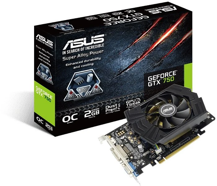 ASUS GeForce GTX 750 OC, GTX750-PHOC-2GD5, 2GB GDDR5, VGA, DVI, HDMI