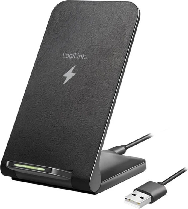 LogiLink Smartphoneständer mit kabelloser Ladefunktion 2 Spulen 15W schwarz