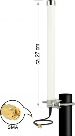 DeLOCK LTE, Mastmontage Outdoor-Antenne, 2.1GHz/900MHz, 6.50dBi, SMA, omnidirektional, weiß