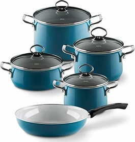 Riess Emaille Nouvelle Kochgeschirr-Set aquamarin, 5-tlg.