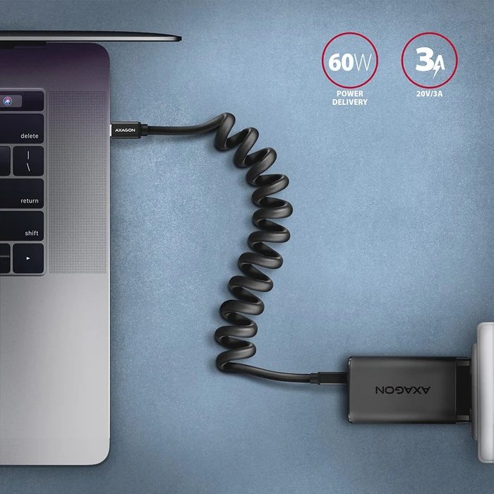 Axagon USB-C Kabel, Twister, USB 2.0, 480Mb/s, 60W PD, USB-C [Stecker] auf USB-C [Stecker], 0.6m