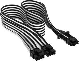 Corsair PSU Cable Type 4 - 600W PCIe 5.0 12VHPWR, 2x 8-Pin PCIe Stecker auf 16-Pin PCIe 5.0 12VHPWR Stecker, Adapterkabel, Premium Individually Sleeved, weiß/schwarz, 65cm