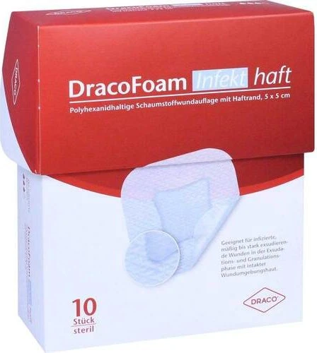 Dr. Ausbüttel DracoFoam Infekt haft Schaumstoff Wundauflage, 5 x 5cm, 10 Stück