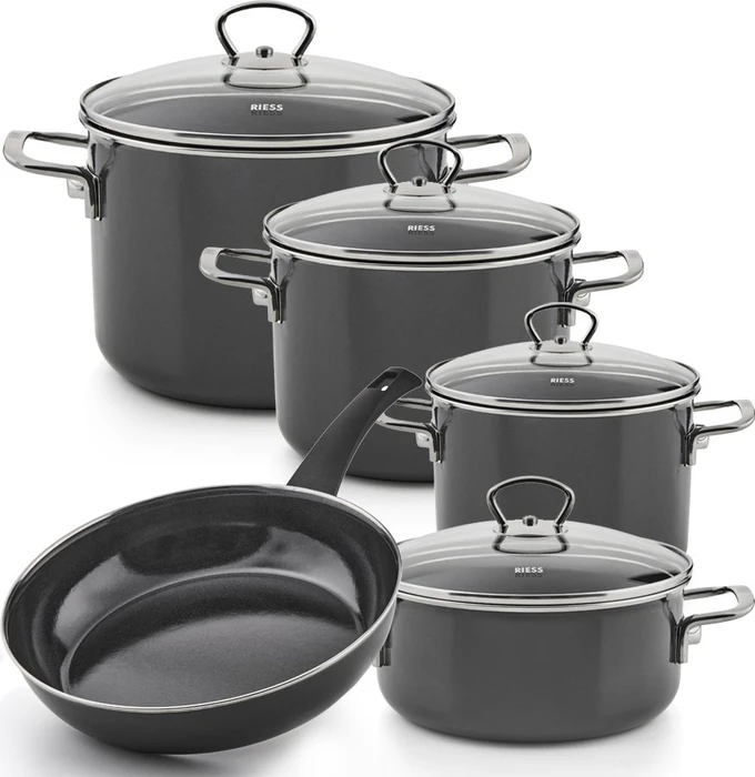 Riess Emaille Nouvelle Kochgeschirr-Set dark grey, 5-tlg.