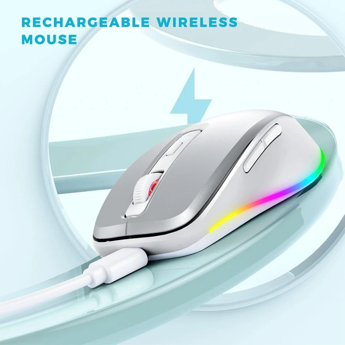 Seenda Rechargeable Wireless RGB Mouse mit Jiggler-Funktion, silber/weiß, USB