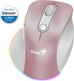 Genius Ergo 9000S Pro Wireless Bluetooth Rechargeable Mini Ergo Silent Mouse, Pink, USB/Bluetooth (31030039403)