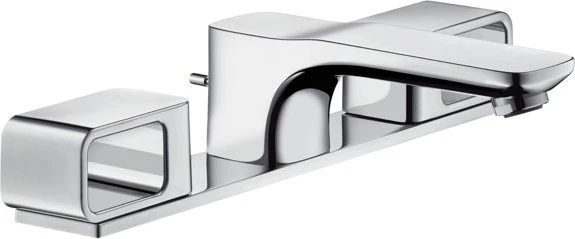 Hansgrohe Axor Urquiola 3-Loch Waschtischarmatur 50 mit Platte und Zugstangen-Ablaufgarnitur polished black chrome
