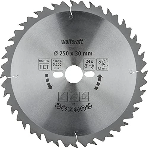 Wolfcraft Serie Grün Kreissägeblatt 24Z, 250x3.2x30mm, 1 Stück