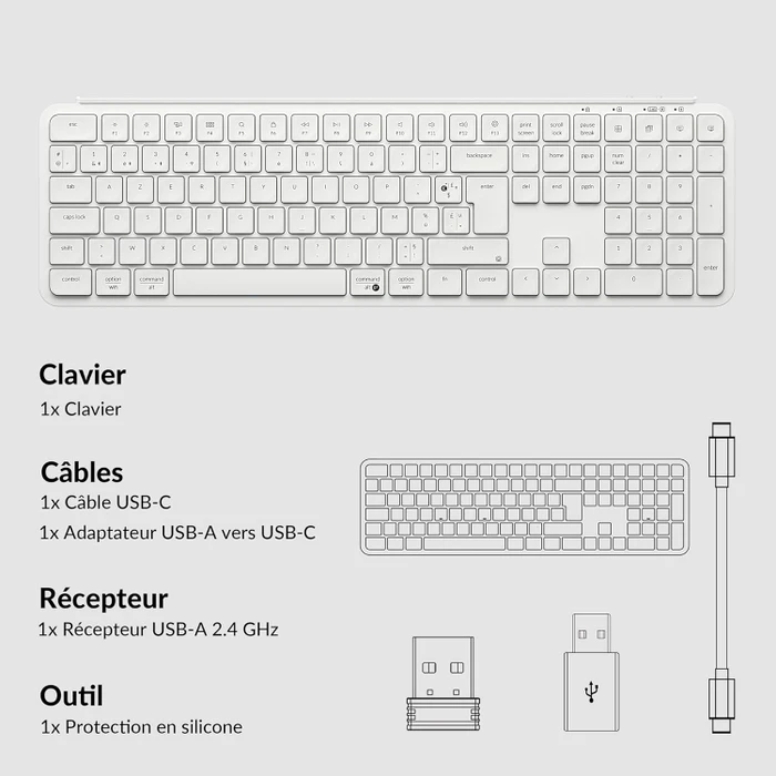 Keychron B6 Pro Ultra-Slim Wireless, Ivory White, USB/Bluetooth, FR