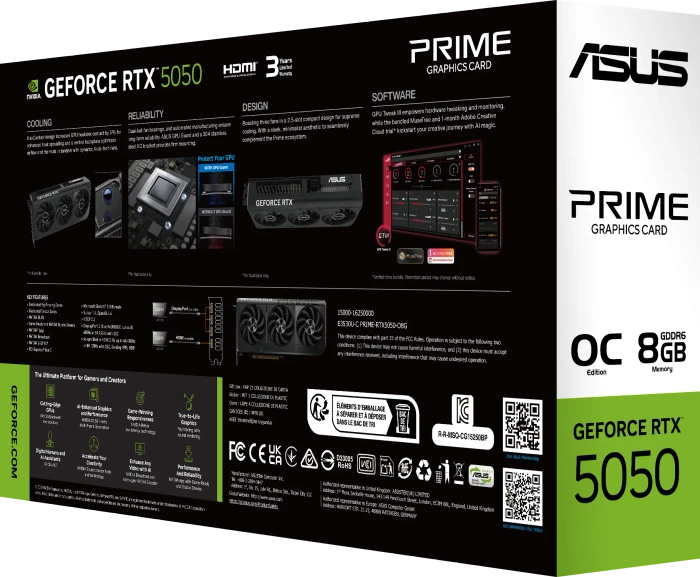ASUS Prime GeForce RTX 5050 OC, PRIME-RTX5050-O8G, 8GB GDDR6, HDMI, 3x DP