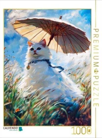Calvendo Katze auf Wiese mit Sonnenschirm im impressionistischen Stil