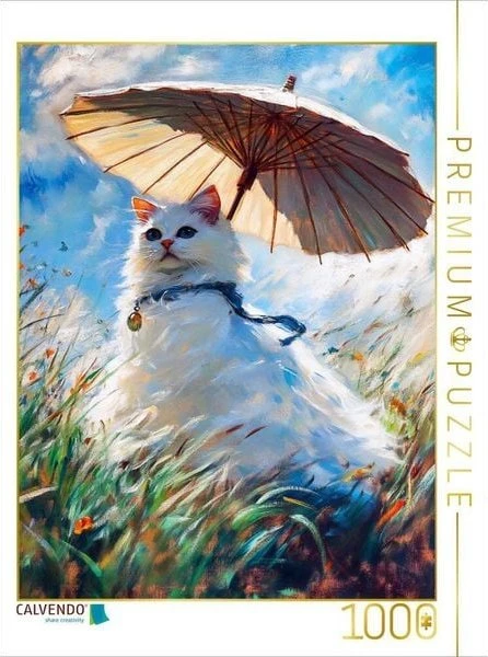 Calvendo Katze auf Wiese mit Sonnenschirm im impressionistischen Stil