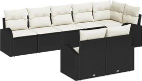 vidaXL Polyrattan Gartensofa Lounge-Set schwarz/creme, 8-tlg.