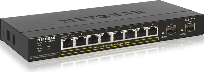 Netgear S350 Desktop Gigabit Smart Switch, 8x RJ-45, 2x SFP, 55W PoE+