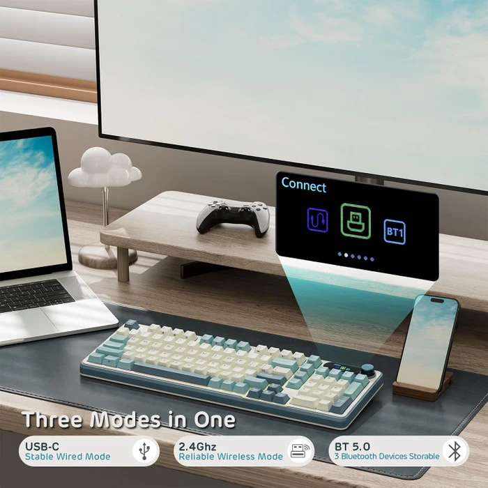 RK Royal Kludge S98, Sky Blue, 96%, hot-swap, RK Silent Purple, USB/Bluetooth, US