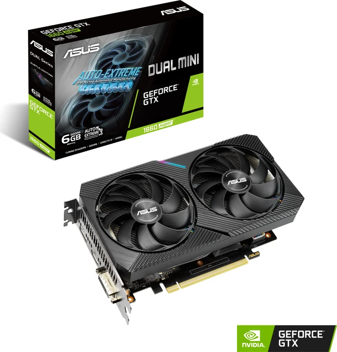 ASUS Dual GeForce GTX 1660 SUPER Mini, DUAL-GTX1660S-6G-MINI, 6GB GDDR6, DVI, HDMI, DP