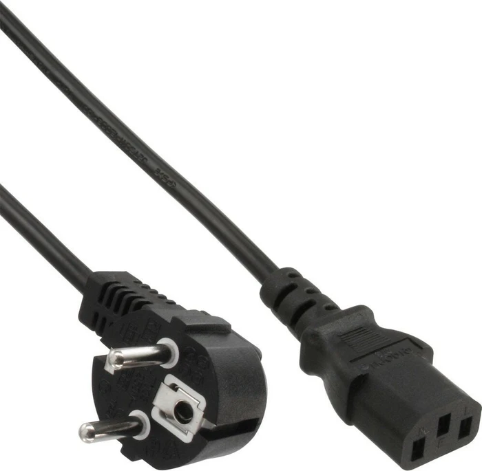 InLine Netzkabel, Schutzkontakt gewinkelt auf Kaltgerätestecker C13, schwarz, 1m