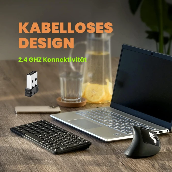 Perixx Periboard-732 Wireless Mini Keyboard, schwarz, LEDs weiß, USB, DE