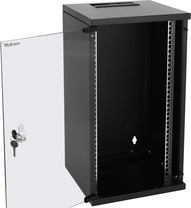 HMF Serverschrank 10", HMF 63400 12HE, Sicherheitsglastür, IP20, schwarz, 300mm tief