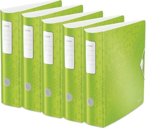 Leitz Qualitäts Ordner 2-Ring 180° Active WOW, 80mm, A4, grün metallic, 5er-Pack