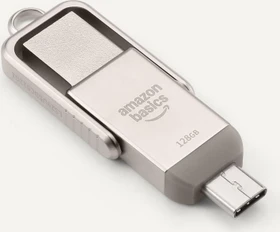 AmazonBasics Dual Thumb Drive Memory Stick 128GB Champagner-Silber, USB-A + USB-C, USB 3.2 Gen 1×1