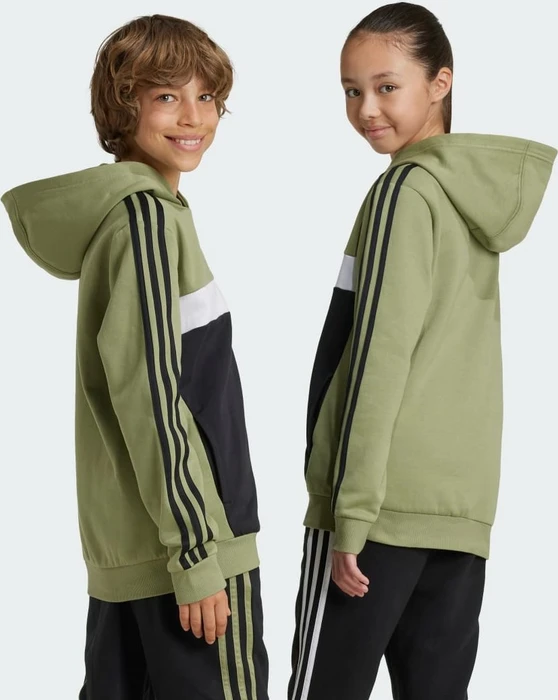 adidas Tiberio 3-Streifen Colorblock Hoodie tent green/black/white (Junior)
