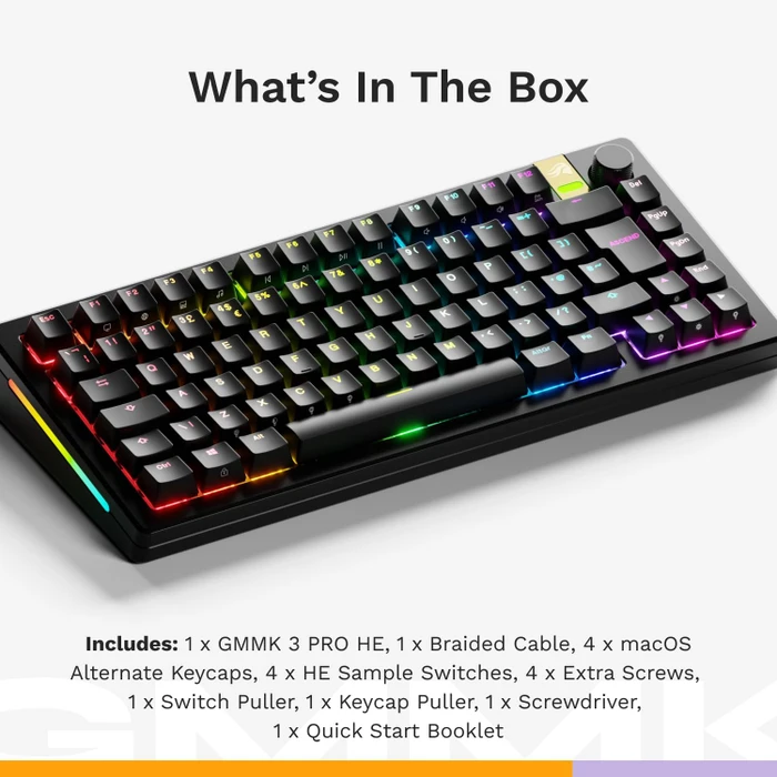 Glorious GMMK 3 Pro HE Wireless 75% Pre-built Gaming Keyboard, schwarz, LEDs RGB, Glorious Fox HE, USB/Bluetooth, ND