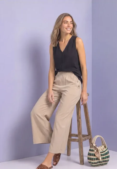 Street One High Waist Wide Leg Hose sepia sand (Damen)