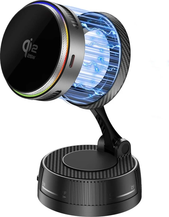 4smarts Qi2 25W/MagSafe Ladegerät mit Kühlung RGB 360° Halterung spacegrau