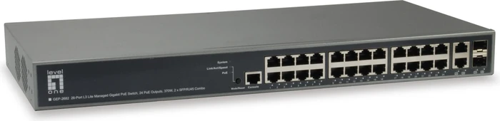 LevelOne GEP Turing Rackmount Gigabit Managed Switch, 24x RJ-45, 2x RJ-45/SFP, 370W PoE+