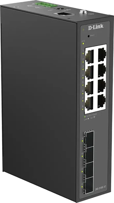 D-Link DIS-210G-12 Industrial Railmount Gigabit Smart Switch, 8x RJ-45, 4x SFP