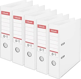 Esselte No. 1 Ordner 2-Ring Plastik, 75mm, A4, weiß, 5er-Pack