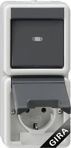 Gira Kombination Wippschalter/SCHUKO-Steckdose 16A 250V senkrecht, grau