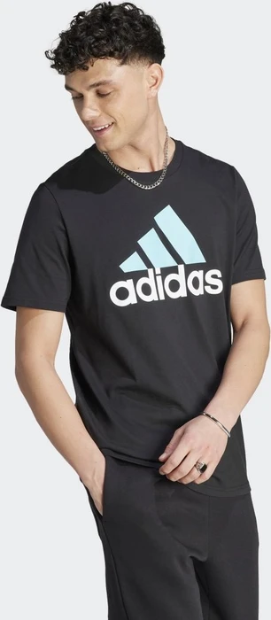 adidas Essentials Single Jersey Big Logo T-Shirt kurzarm black/light aqua (Herren)