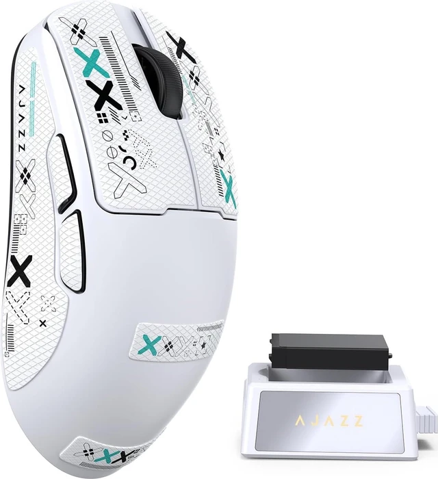 Ajazz AJ159 V2 Wireless Gaming Mouse mit Akku-Ladestation, weiß, inkl. Grip Tape, USB/Bluetooth