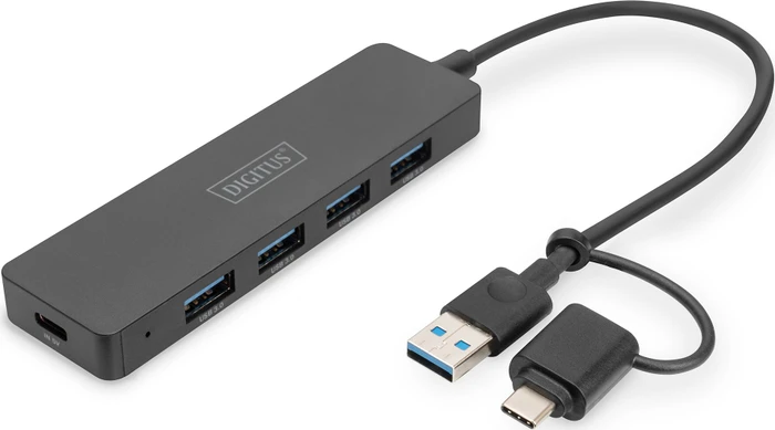 Digitus 4-Port Slim Line Hub, 4x USB-A 3.0, USB-A/USB-C 3.0 [Stecker]