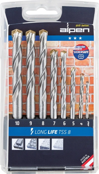 Alpen Long Life TSS 8 Betonbohrer-Sortiment inkl. Werkzeugbox, 8-tlg.