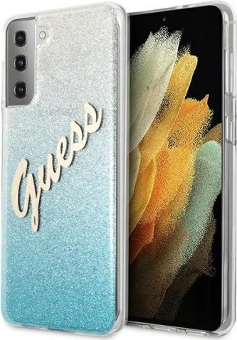 Guess Hard Cover Glitter Gradient Script für Samsung Galaxy S21+ blau