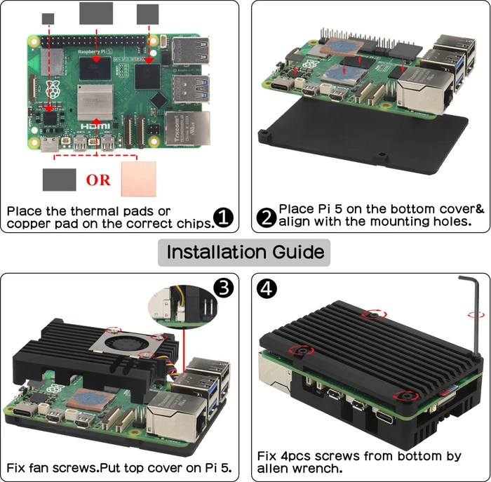 Geekworm Aluminiumgehäuse Armor Case für Raspberry Pi 5, mit 1x Lüfter, schwarz