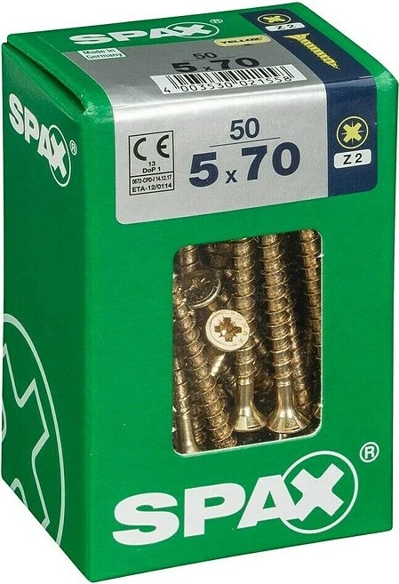 Spax YELLOX A2L 4CUT PZ2 Universalschraube, 5x70mm, 50 Stück