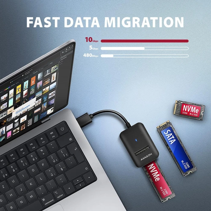 Axagon ADM2-AM USB-A 10Gbps - M.2 NVMe & SATA SSD Adapter, USB-C 3.1